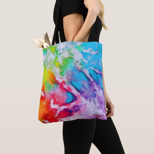 Boho Abstrakt Watercolor Rainbow Batik Tie Dye Art Tygkasse (Närbild)