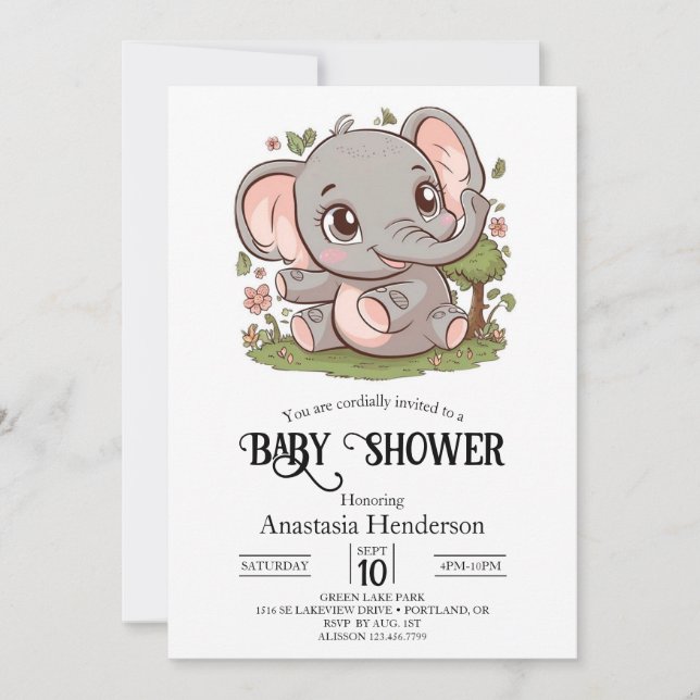 Boho Adsible Elephant Digital Baby Shower Inbjudningar (Framsida)