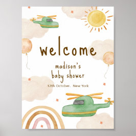 Boho Adventure Helicopter Baby Shower Welcome Poster