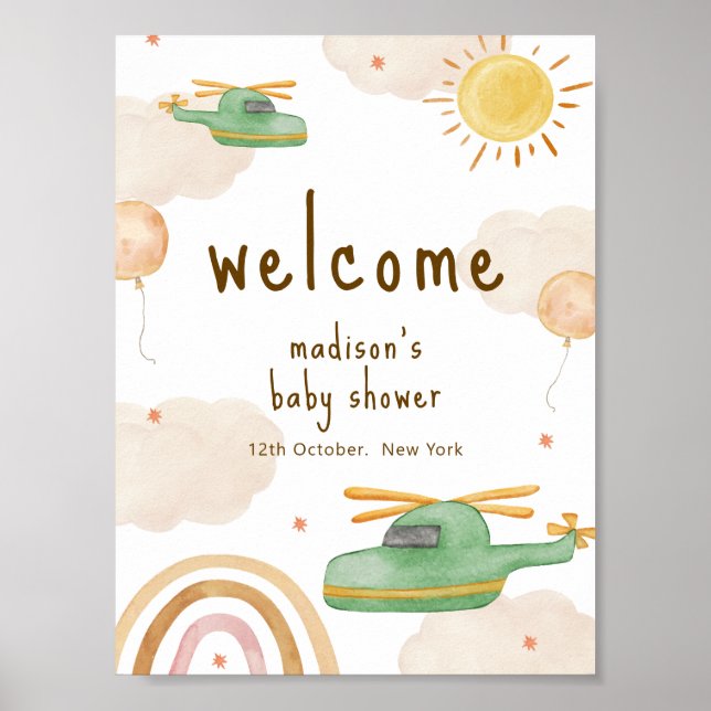 Boho Adventure Helicopter Baby Shower Welcome  Poster (Framsidan)