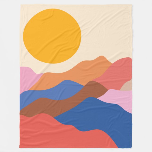 Boho Aestesisk Abstrakt Landskapsbergen Blue  Fleecefilt (Framsidan)