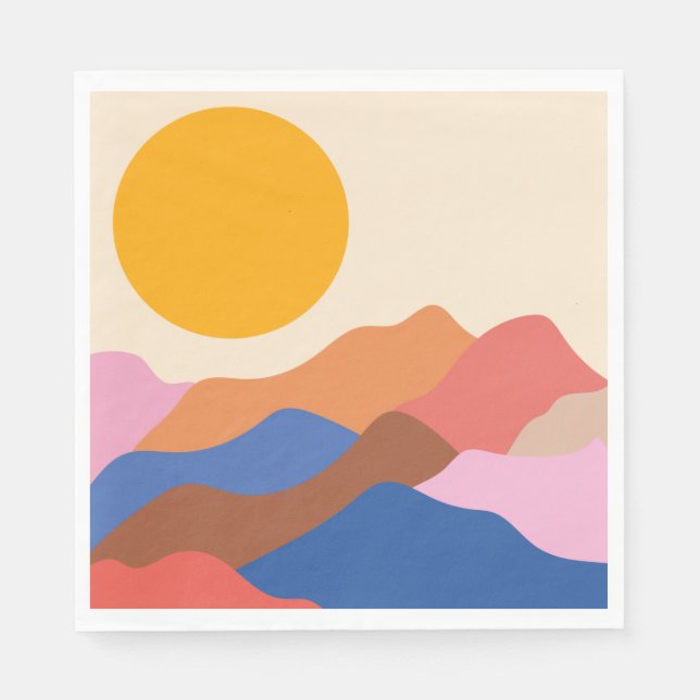 Boho Aestesisk Abstrakt Landskapsbergen Blue Pappersservett (Framsidan)