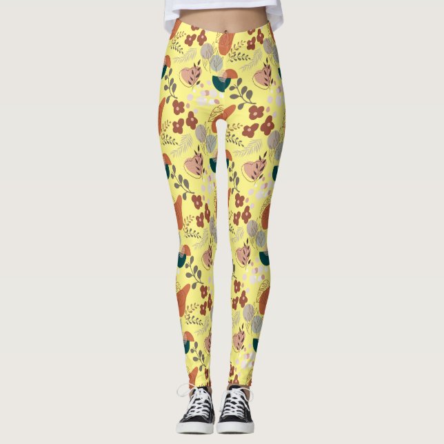 BOHO Aesthetic Mönster A10 L Gult BG Leggings (Framsida)