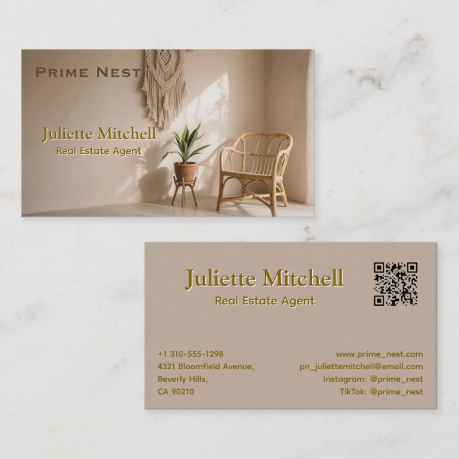 Boho Aesthetic Real Estate Agent Business Card Visitkort (Fram/baksida)