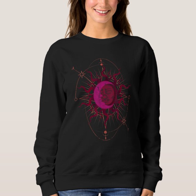 Boho Aesthetic Sun Moon Celestial Bodies Astrology T Shirt (Framsida)