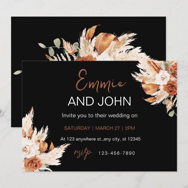 Boho Aesthetic Watercolor Fall Wedding bjudande Inbjudningar (Fram/baksida)