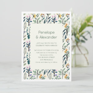 Boho Aesthetic Watercolor Wildblomma Bröllop Inbjudningar