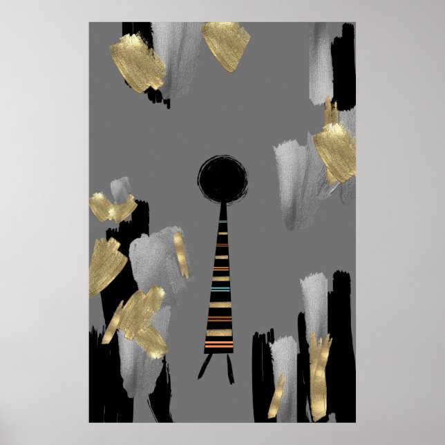 Boho African culture grått och guld wall art Poster (Framsidan)