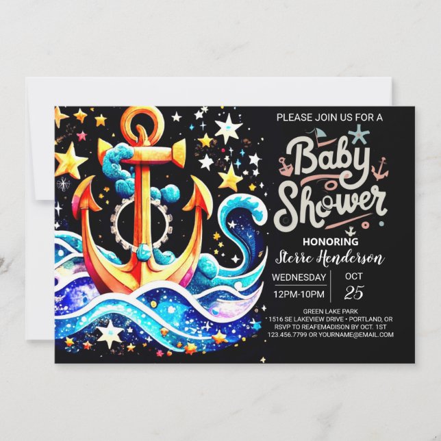 Boho Ahoy Anchor Baby Shower Inbjudningar (Framsida)