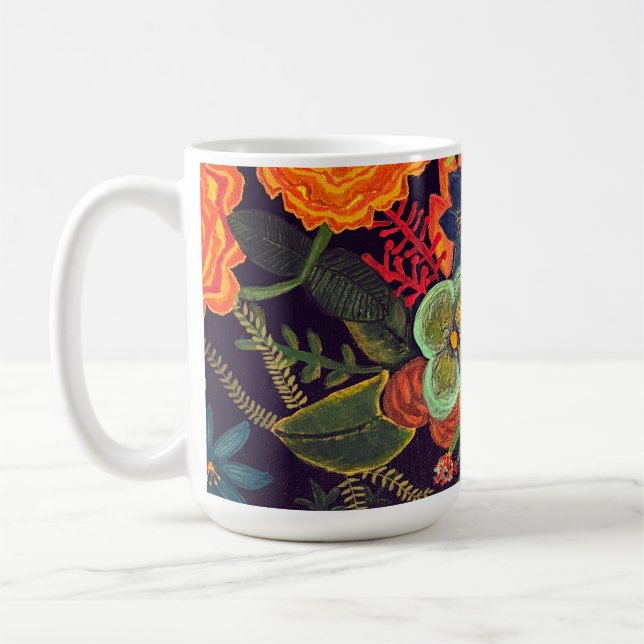 Boho akryl målning blomsterdesign kaffemugg (Vänster)