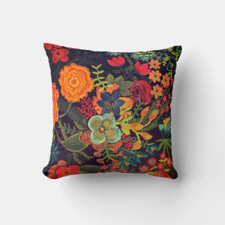 Boho akrylmålning Blommig design Kudde