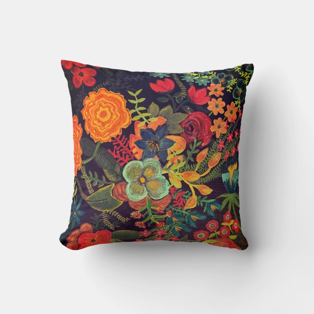 Boho akrylmålning Blommig design Kudde (Framsida)