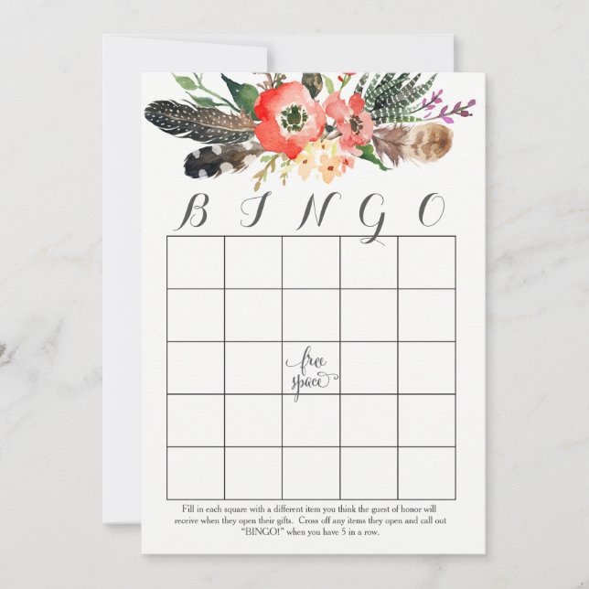 boho akvarell blommor Duschbingo kort (Framsida)