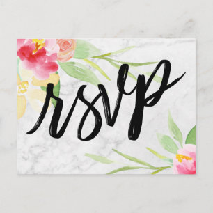 Boho akvarell blommor på subtil grå marmor RSVP Vykort
