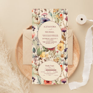 Boho Akvarell Dämpade Nyanser Vildblommor Bröllop