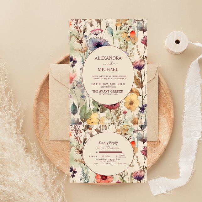 Boho Akvarell Dämpade Nyanser Vildblommor Bröllop (Skapare uppladdad)