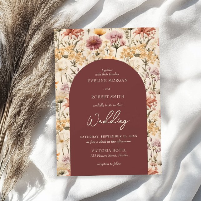 Boho akvarell höst äng vilda blommor inbjudningar (Boho watercolor fall meadow wild flowers invitation)