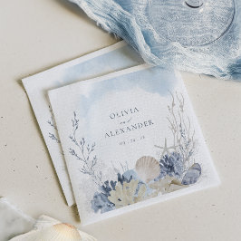 Boho Akvarell Korallskal Strand Bröllop Pappersservett