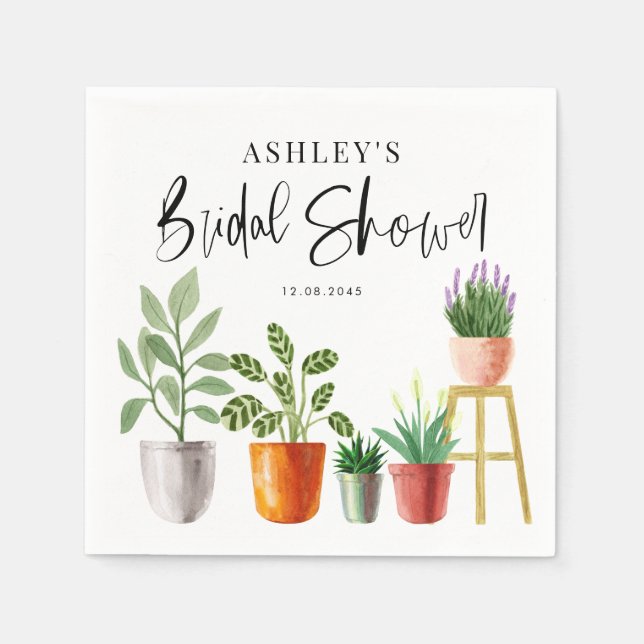 Boho akvarell krukväxter bröllopsdusch pappersservett (Framsidan)