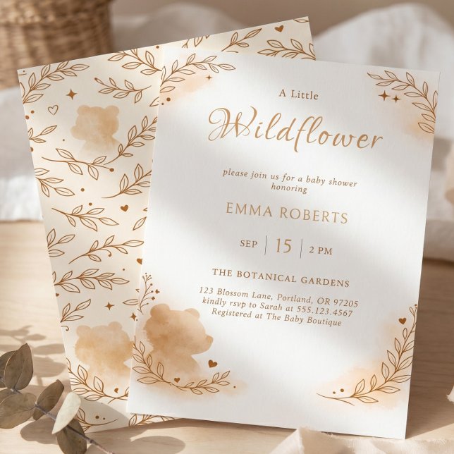 Boho Akvarell Skogs Björn Vildblomma Inbjudningar (Boho Watercolor Woodland Bear Wildflower Invitation)