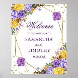 Boho Akvarell Vårblommor Guld Ram Bröllop Poster