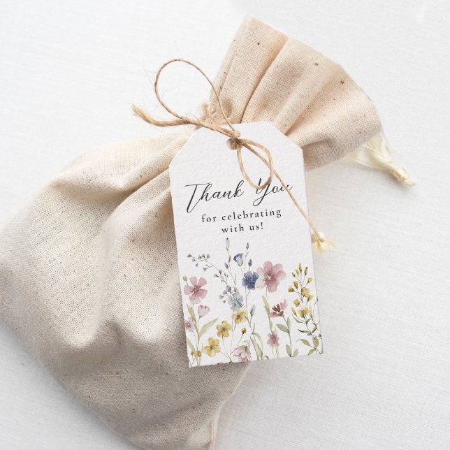 Boho Akvarell Vilda Blommor Blommig Tack Presentetikett (Skapare uppladdad)