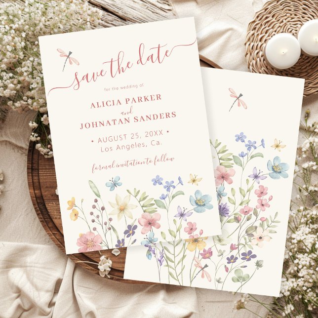 Boho akvarell vildblomma bröllop spara datumet (Skapare uppladdad)