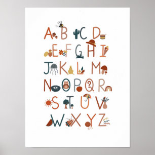 Boho Alfabet poster, väggkonst, klassrumsaffisch Poster