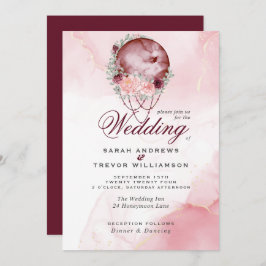 Boho All in One Bröllop Rosa Maroon Måne bjudande  Inbjudningar