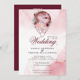 Boho All in One Bröllop Rosa Maroon Måne bjudande  Inbjudningar