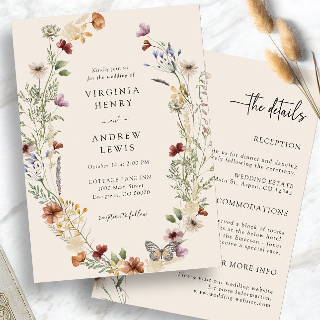 Boho alla i en bröllopsinbjudan inbjudningar (Boho All In One Wedding Invitation
)