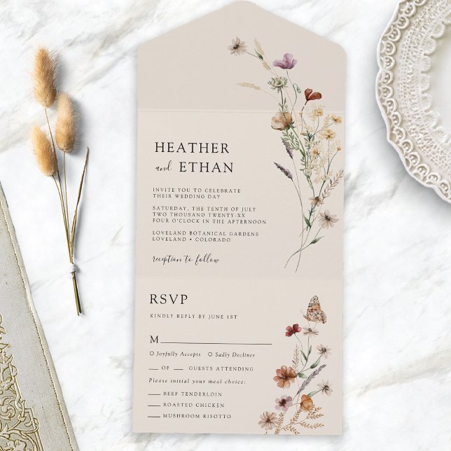 Boho Allt-i-ett Bröllopsinbjudan (Boho All in One Wedding Invite
)