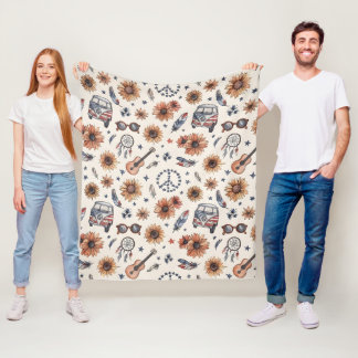 Boho Americana Festival Sunflowers VW Bus 4th of J Fleecefilt