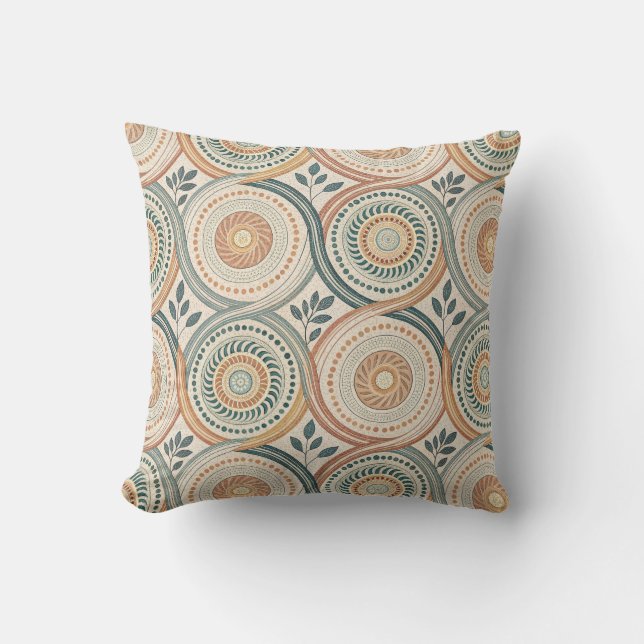 Boho andlig cirkelmandala & botanisk bladkonst kudde (Framsida)