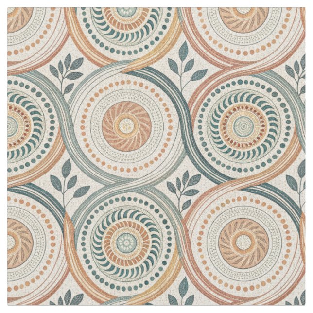 Boho andlig cirkelmandala & botanisk bladkonst tyg (Närbild)
