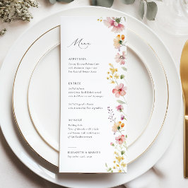 Boho äng vildblomma bröllopsmeny meny