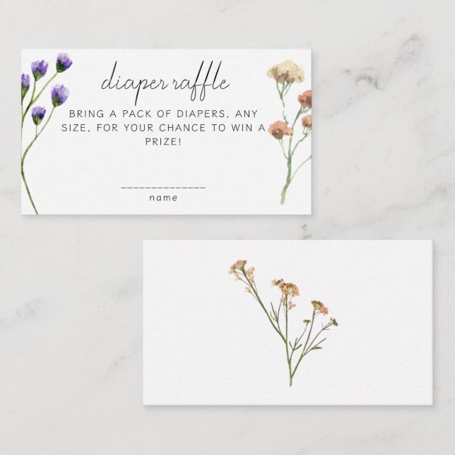 Boho ängsblommor Baby Shower blöjlotteri Tilläggskort (Fram/baksida)
