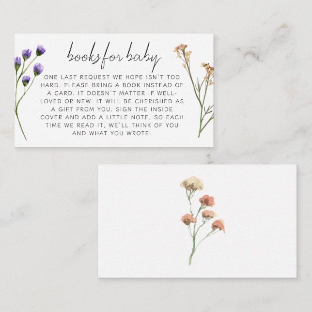 Boho ängsblommor Baby Shower-böcker för bebisar Tilläggskort (Fram/baksida)