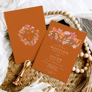Boho ängsvilda blommor initialer bröllop inbjudningar