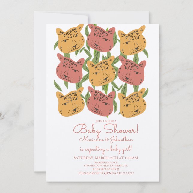 Boho Animal Cat Cheetah Safari Baby Shower Inbjudningar (Framsida)