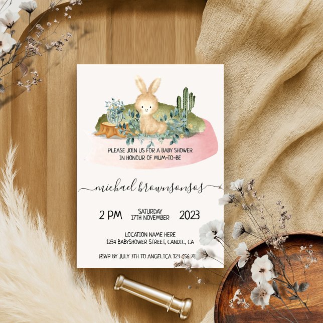Boho Animal Rabbit Tropical Baby Shower Inbjudningar (Skapare uppladdad)