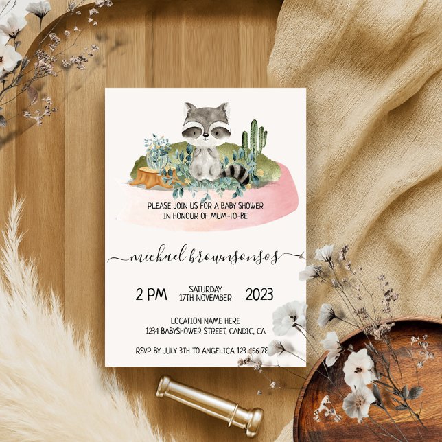 Boho Animal Raccoon Tropical Baby Shower Inbjudningar (Skapare uppladdad)