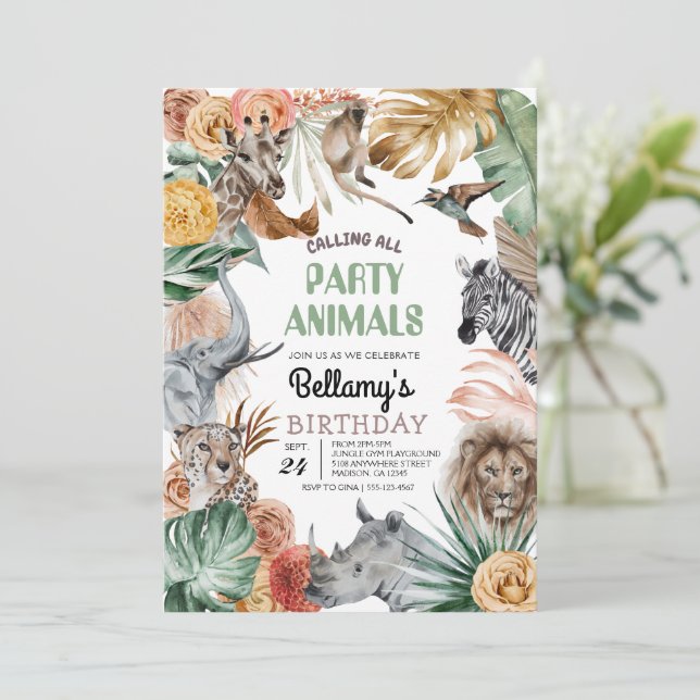 Boho Animal Safari Birthday-inbjudan Inbjudningar (Stående Fram)