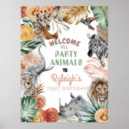 Boho Animal Safari Birthday Välkomstskylt Poster