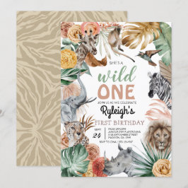 Boho Animal Safari Vild en födelsedag Inbjudningar