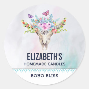 Boho Animal Skull med Butterflies Candle/Soap Runt Klistermärke
