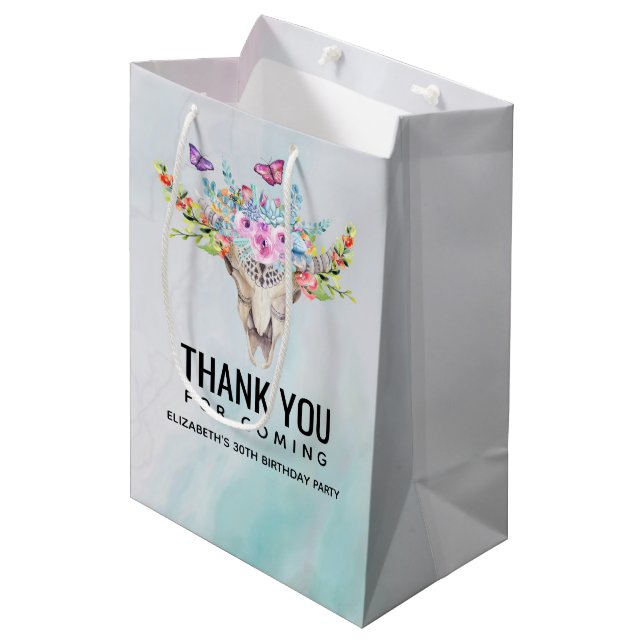 Boho Animal Skull med Butterflies och Flowers (Framsidan Vinklad)