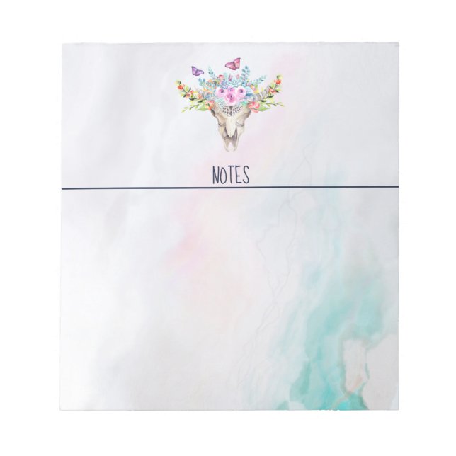 Boho Animal Skull med Butterflies och Flowers Anteckningsblock (Framsida)