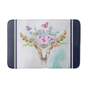 Boho Animal Skull med Butterflies och Flowers Badrumsmatta