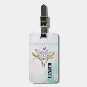 Boho Animal Skull med Butterflies och Flowers Bagagebricka